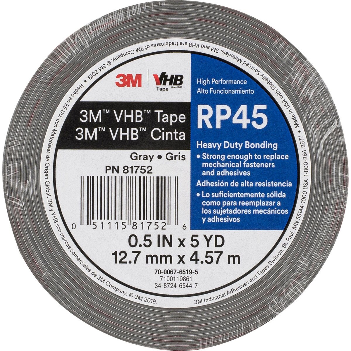 3M RP45 1/2" x 5 yd. 45 Mil Gray VHB Tape
